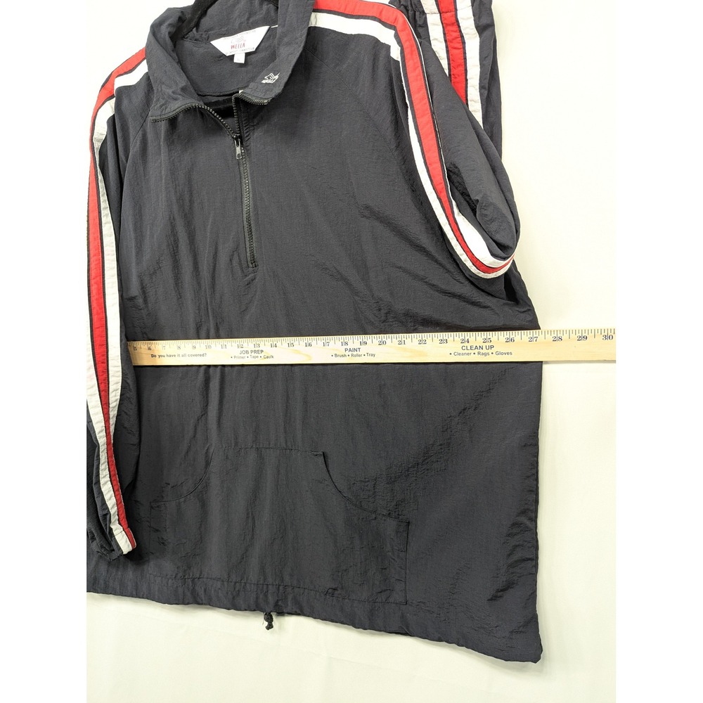 Wella XL Pullover Jacket Windbreaker Black Red White Stripe 1/4 Zip Front - Picture 6 of 11